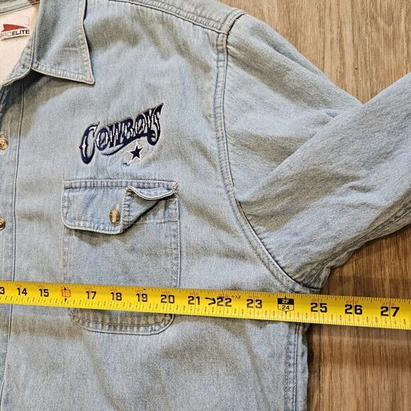 Vtg Dallas Cowboys Denim Shirt Jacket Mens Size M Fleece Lined Pro Elite NFL - Picture 7 of 9